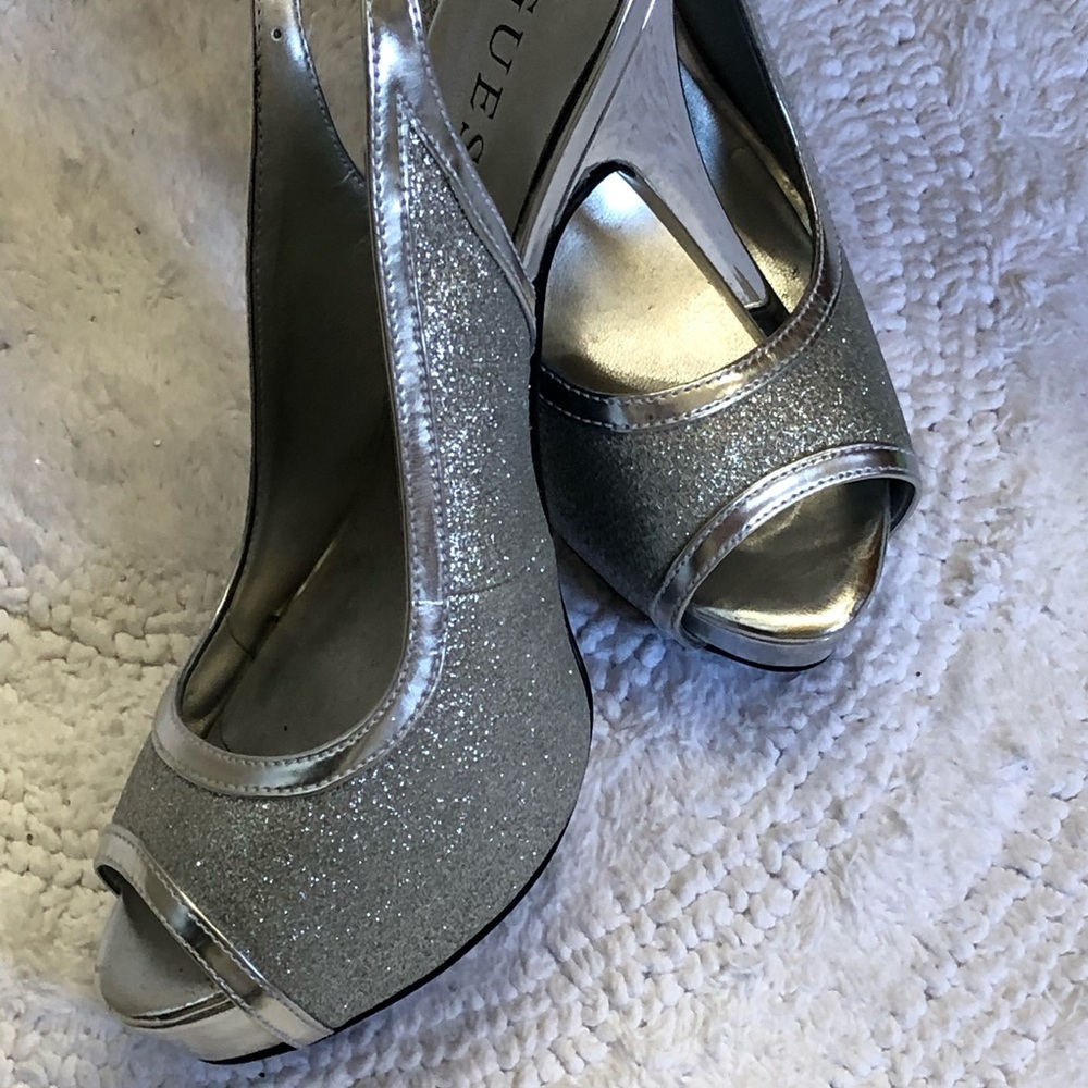 NEW Guess silver glittery platform stiletto heels